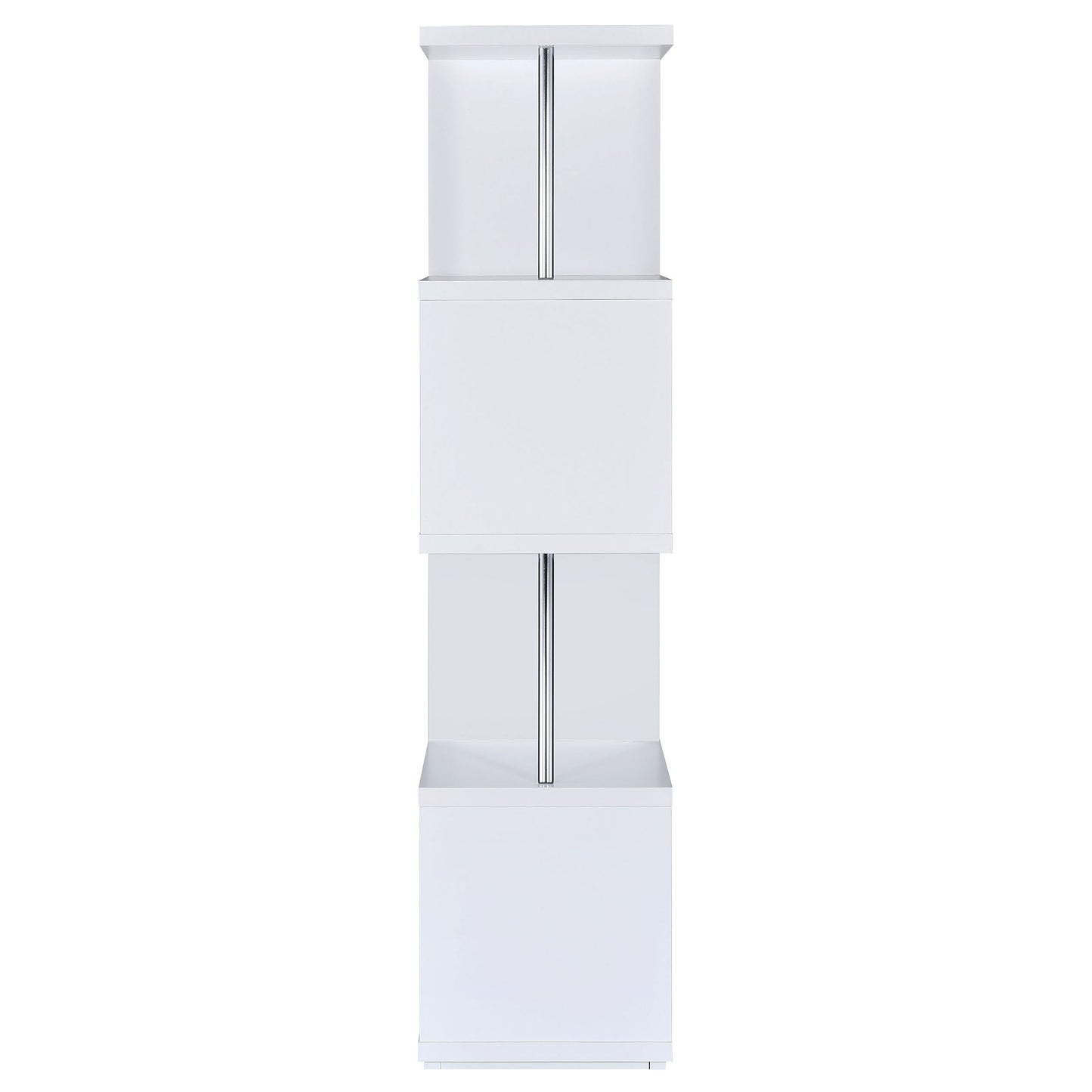 Modern Geometric 4-Tier White Bookcase
