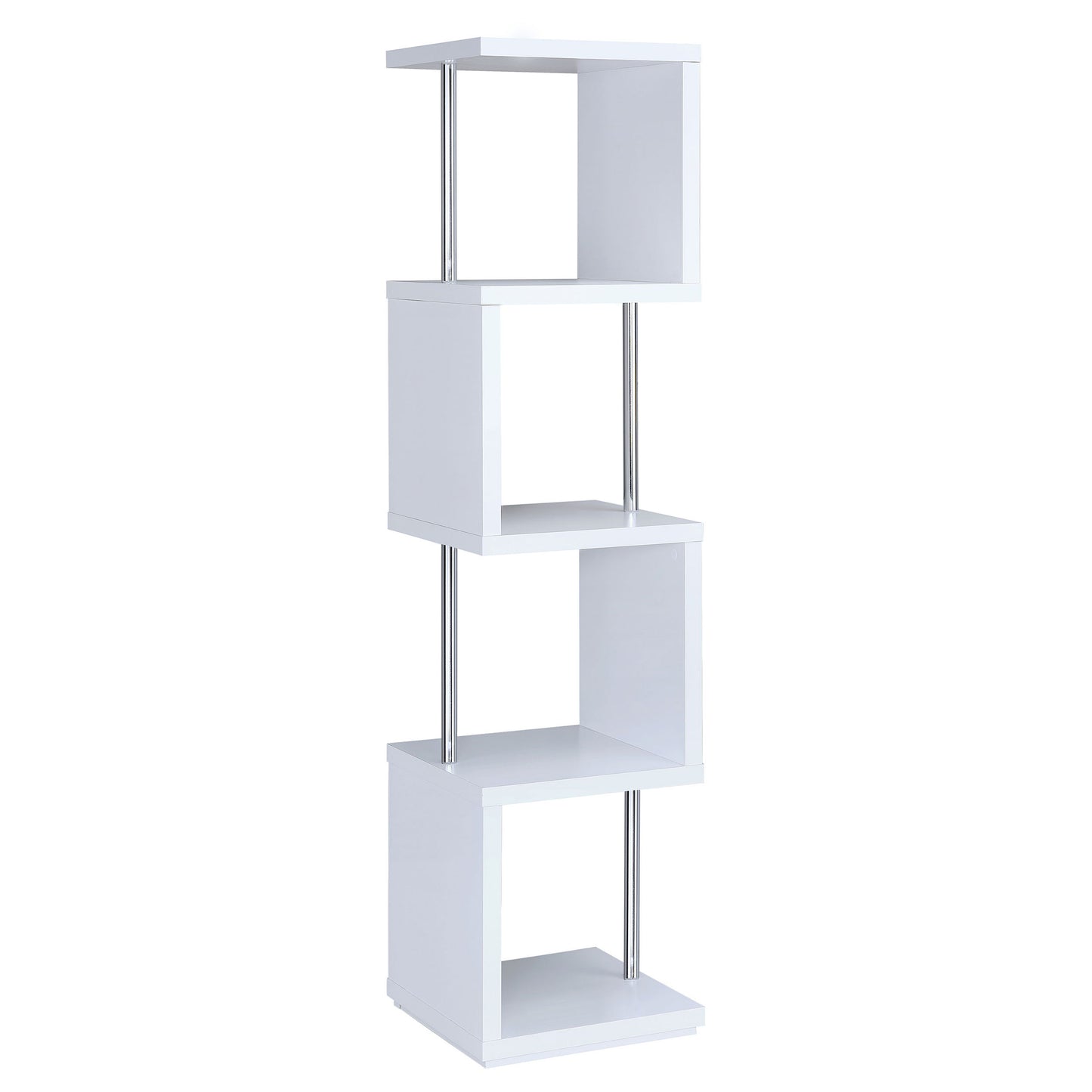 Modern Geometric 4-Tier White Bookcase