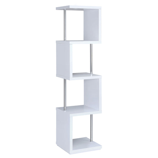 Modern Geometric 4-Tier White Bookcase