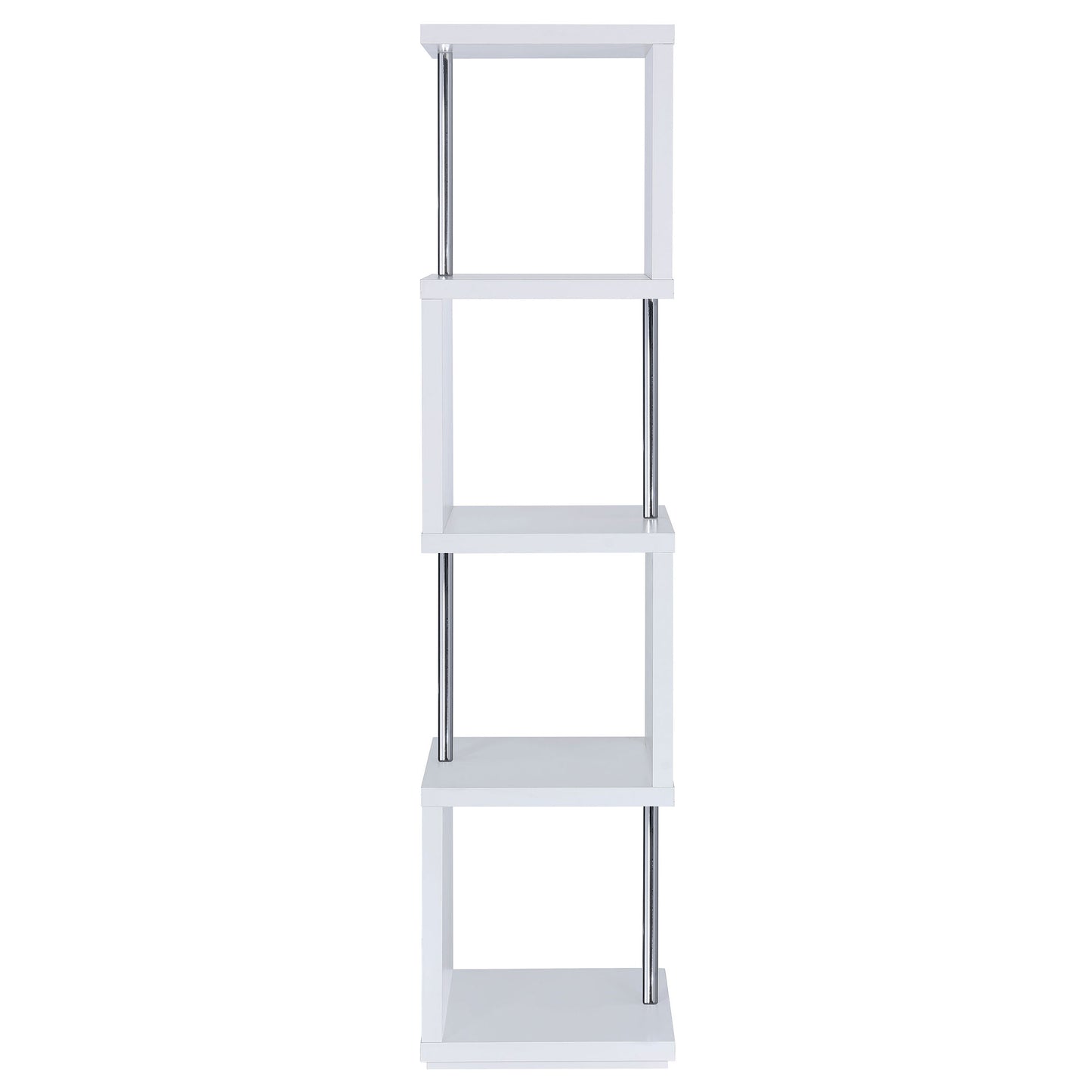Modern Geometric 4-Tier White Bookcase