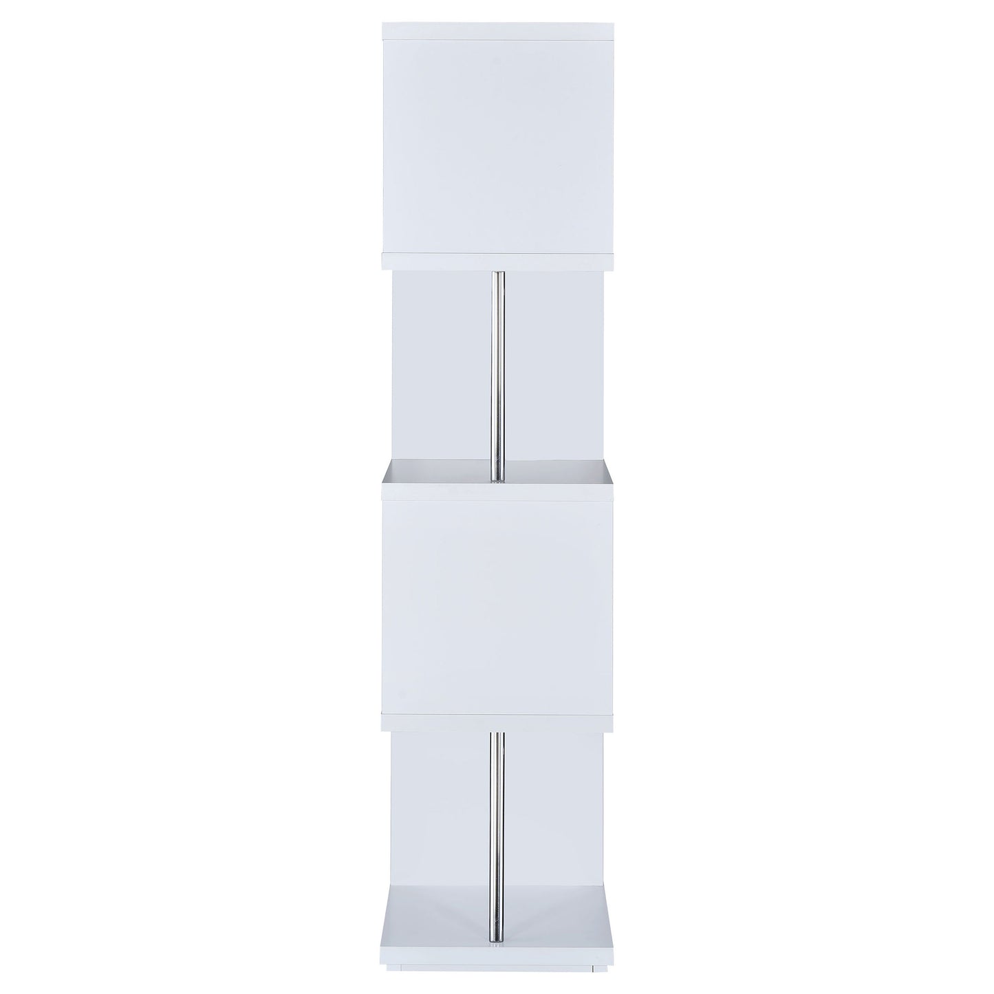 Modern Geometric 4-Tier White Bookcase
