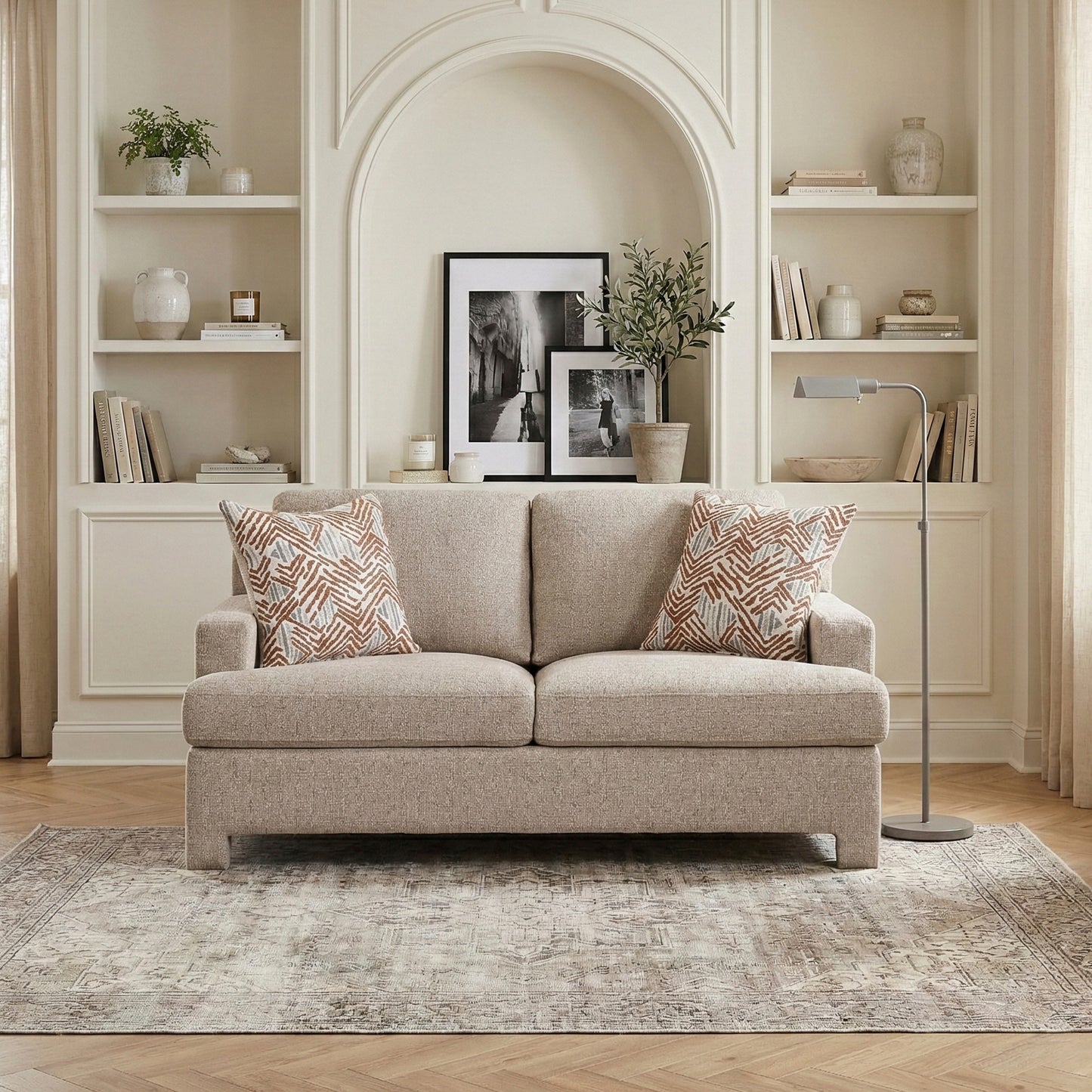 Contemporary Taupe Chenille Loveseat
