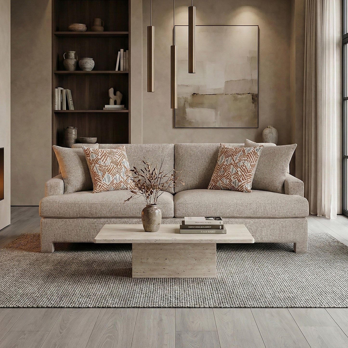 Contemporary Taupe Chenille Sofa