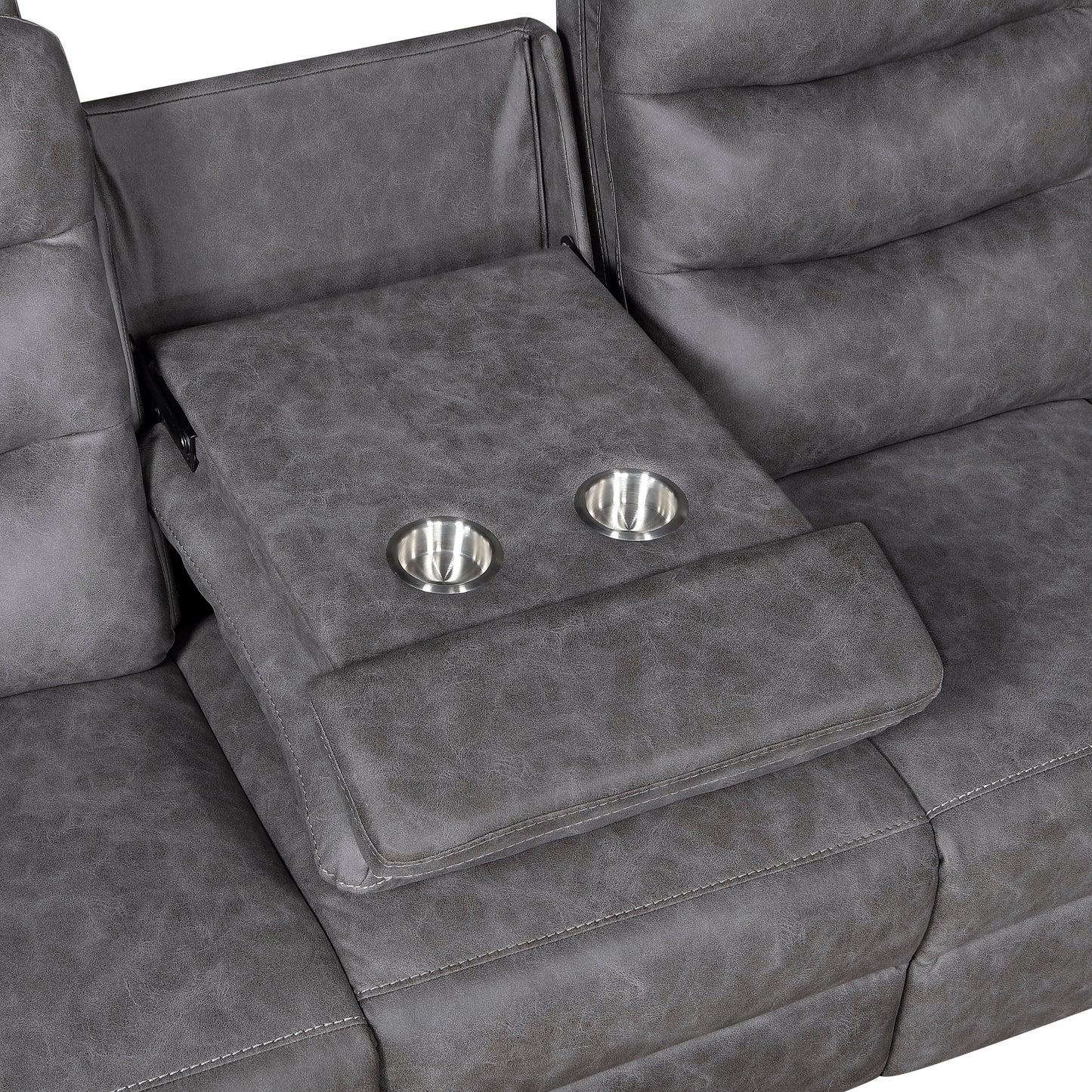 Gray Dual Manual Reclining Sofa with Cup Holders