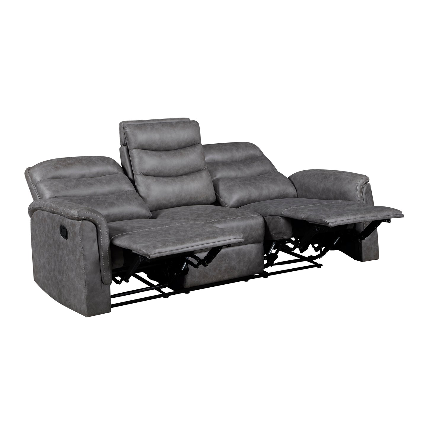Gray Dual Manual Reclining Sofa with Cup Holders