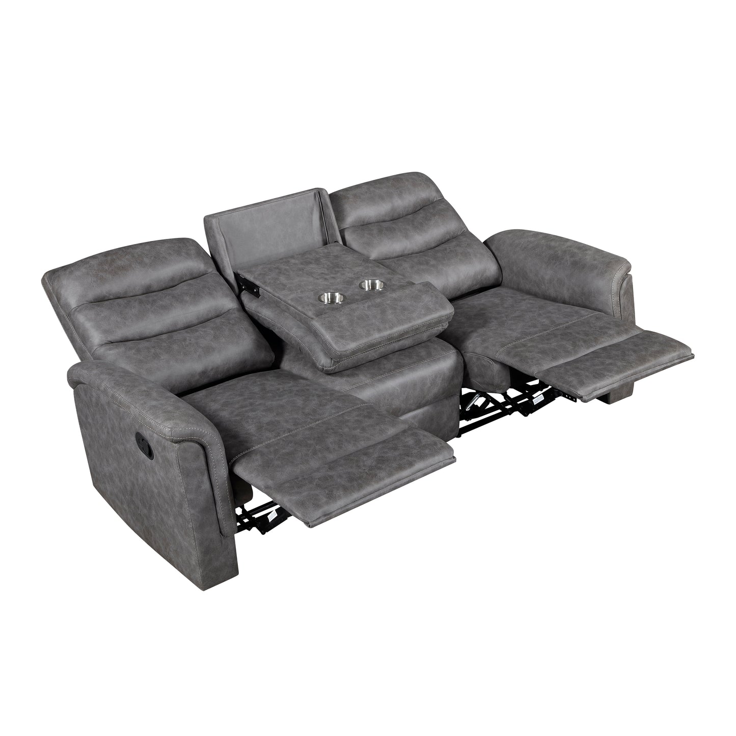 Gray Dual Manual Reclining Sofa with Cup Holders