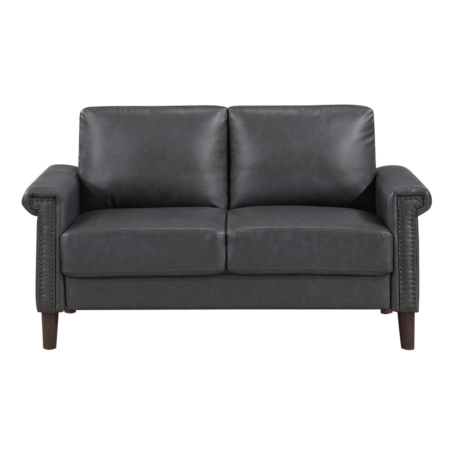 2-Piece Dark Gray Faux Leather Sofa & Loveseat Set