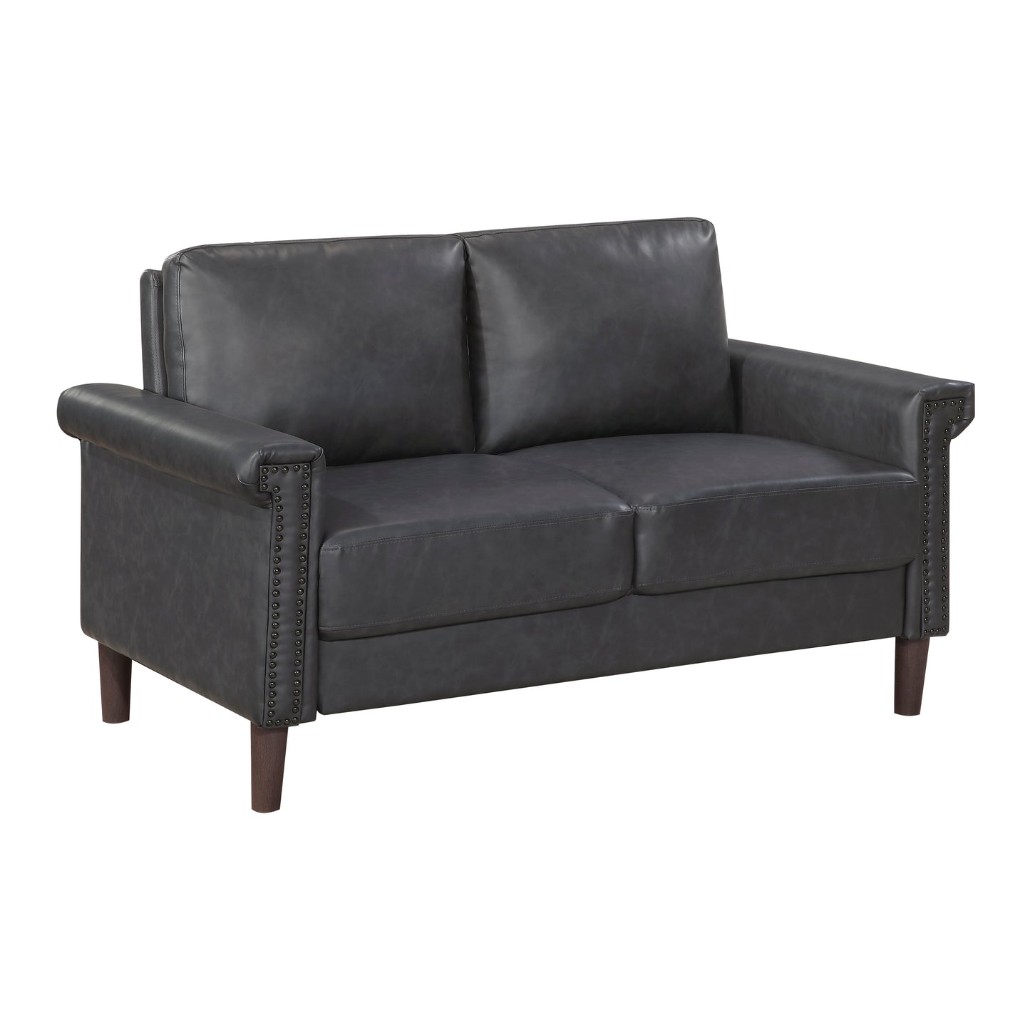 2-Piece Dark Gray Faux Leather Sofa & Loveseat Set