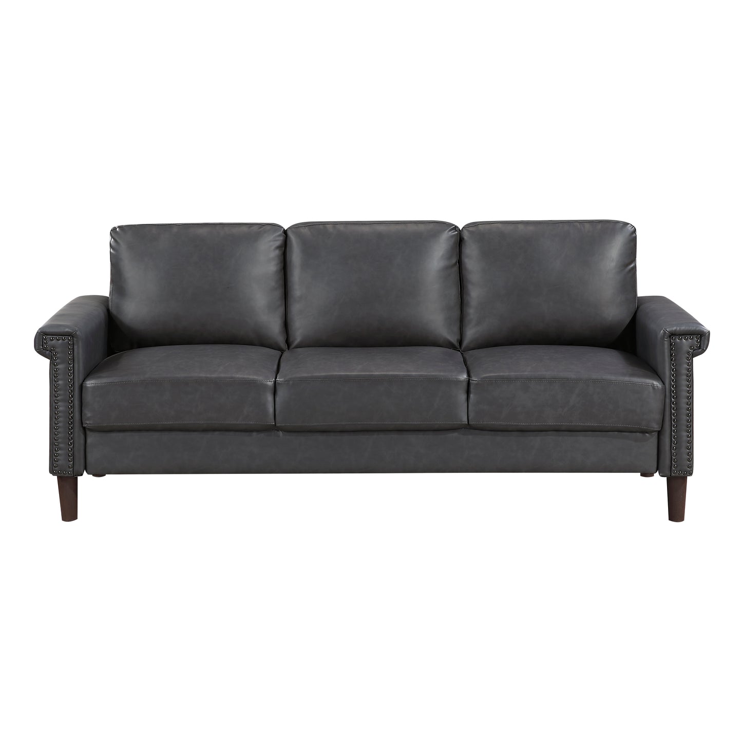 2-Piece Dark Gray Faux Leather Sofa & Loveseat Set