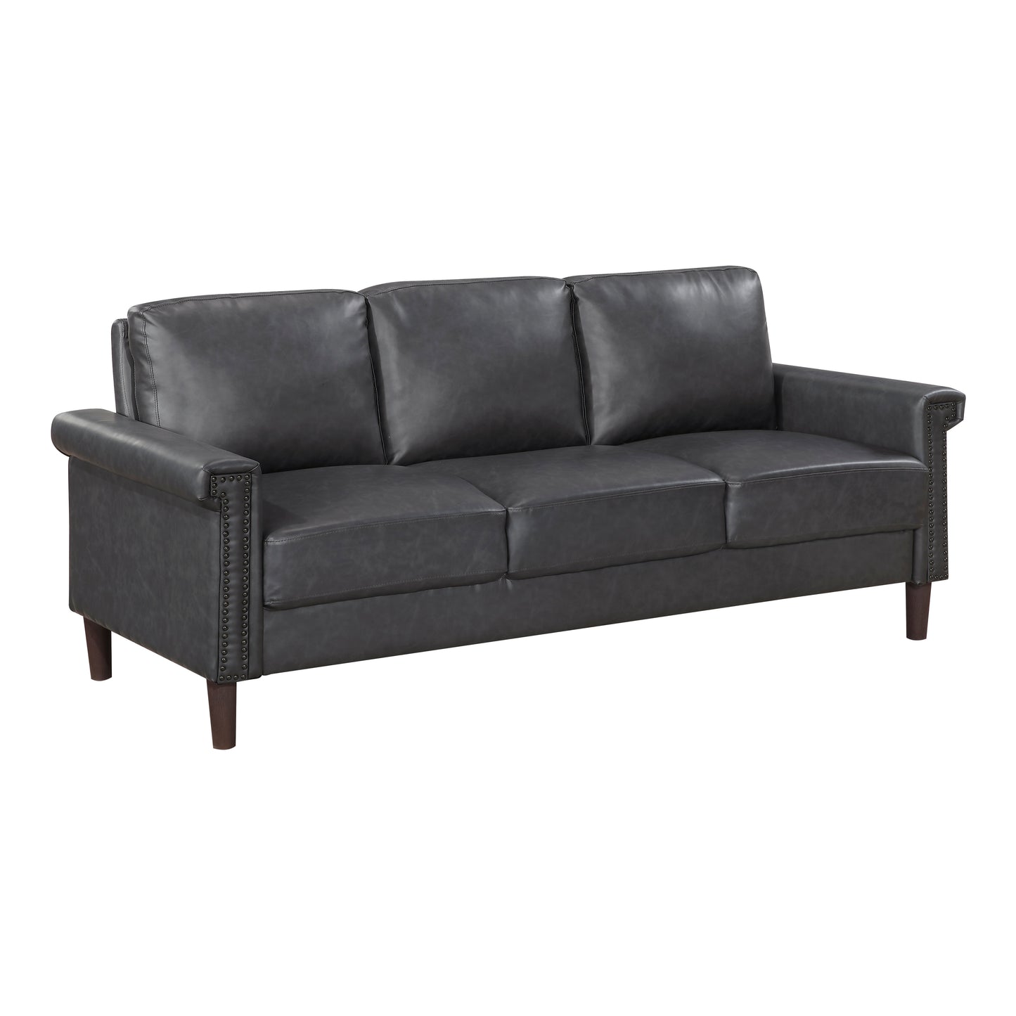 2-Piece Dark Gray Faux Leather Sofa & Loveseat Set