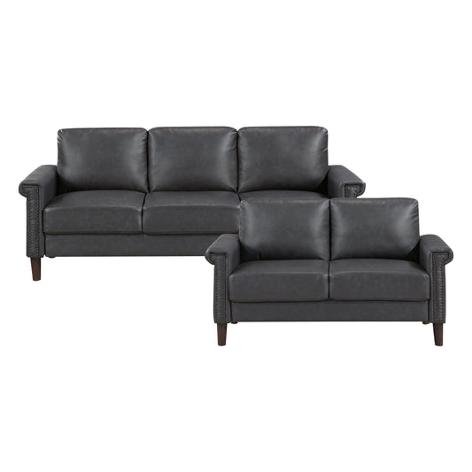 2-Piece Dark Gray Faux Leather Sofa & Loveseat Set