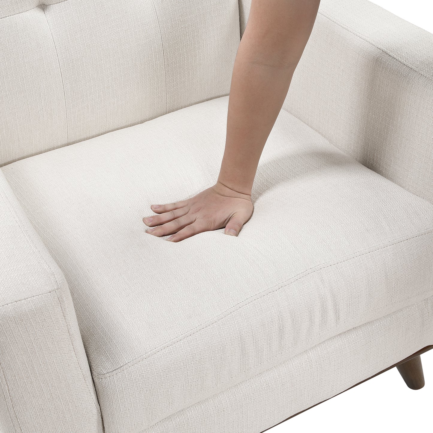 Mid-Century Beige Textured Fabric Sofa