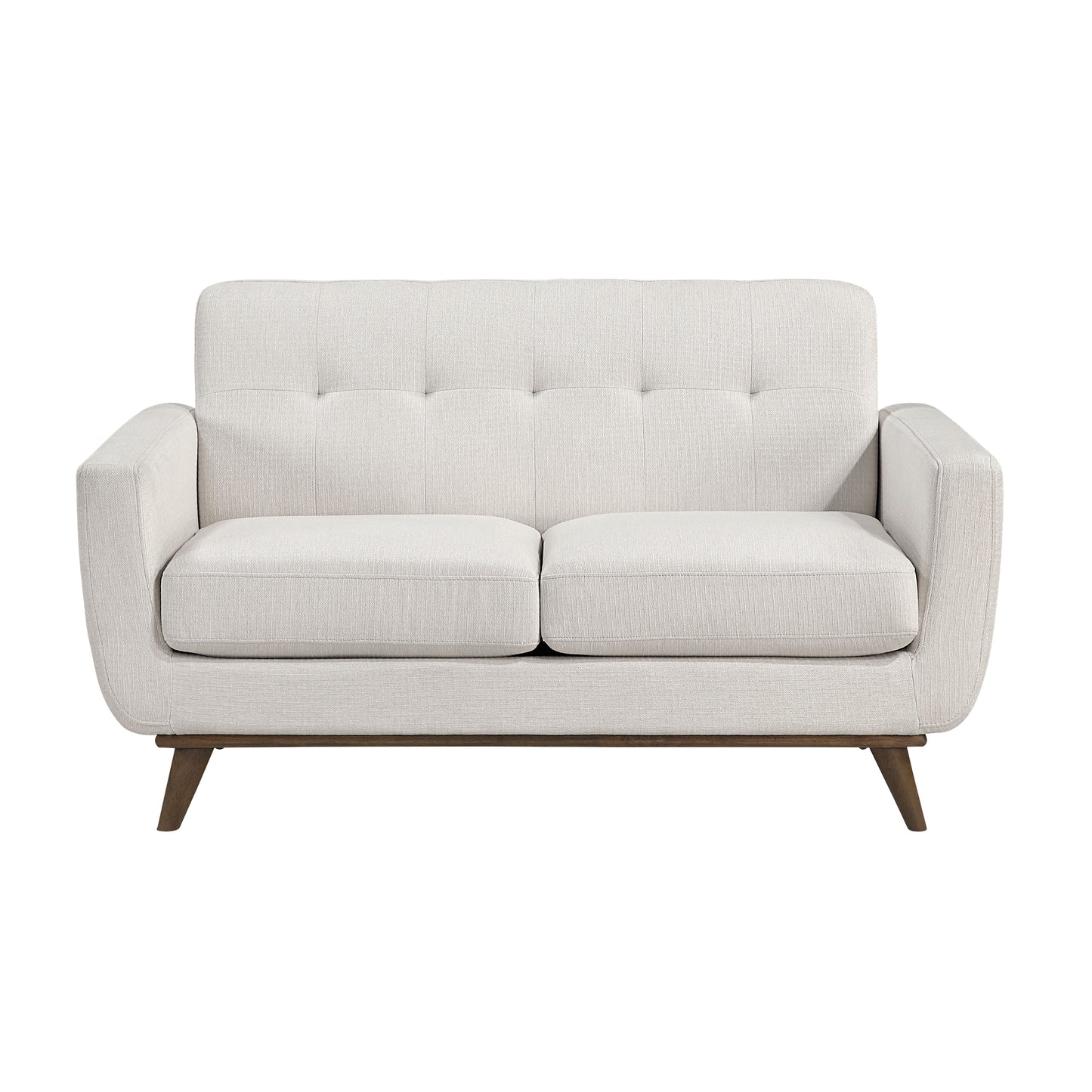 Mid-Century Beige Textured Fabric Loveseat
