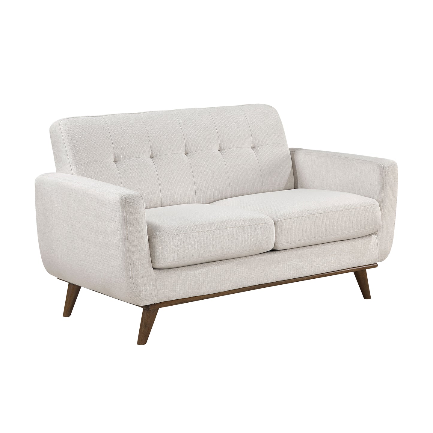 Mid-Century Beige Textured Fabric Loveseat