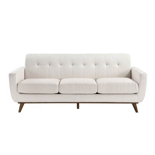 Mid-Century Beige Textured Fabric Sofa