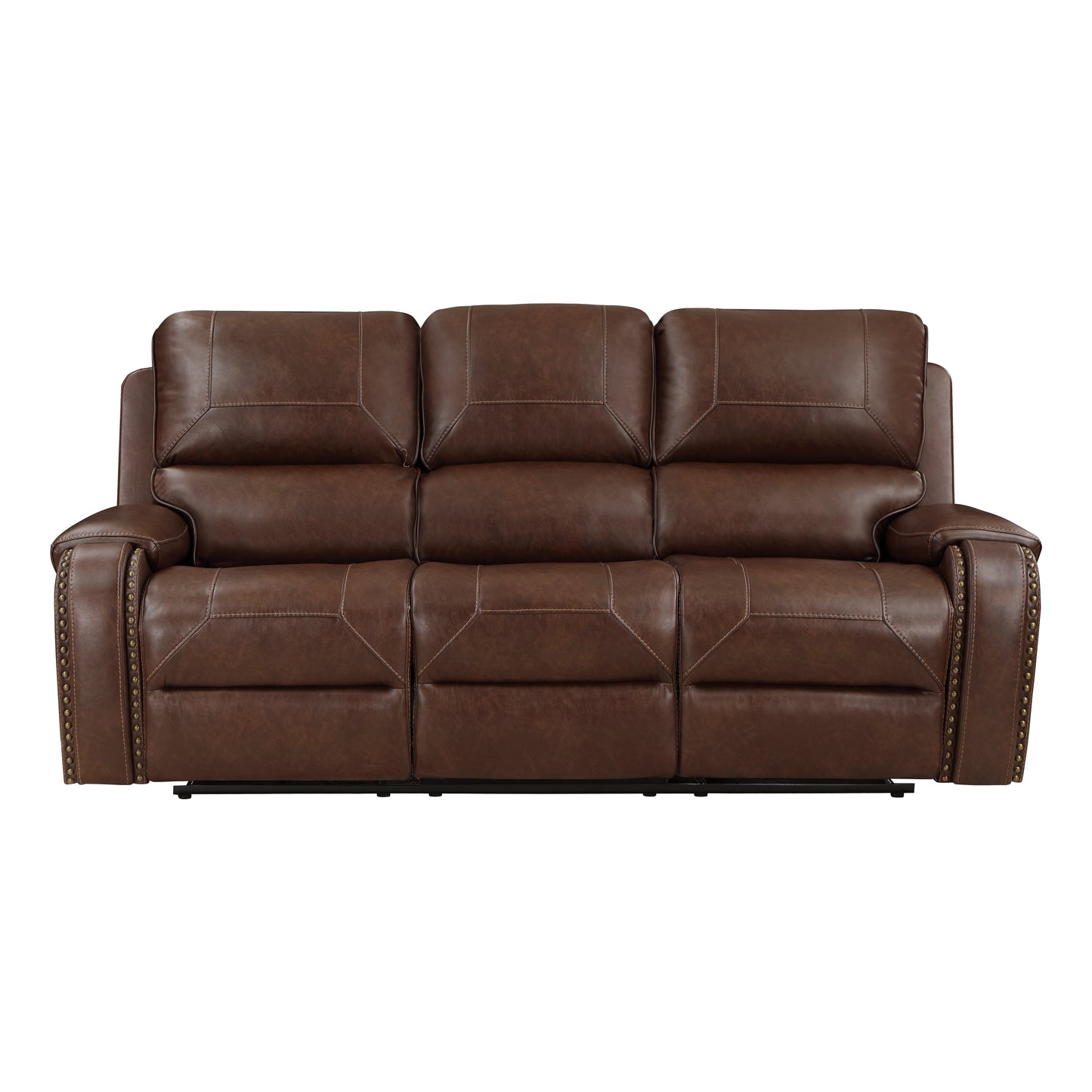 Brown Double Manual Reclining Sofa with Drop Down Console