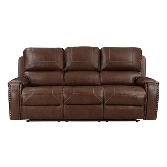 Brown Double Manual Reclining Sofa with Drop Down Console