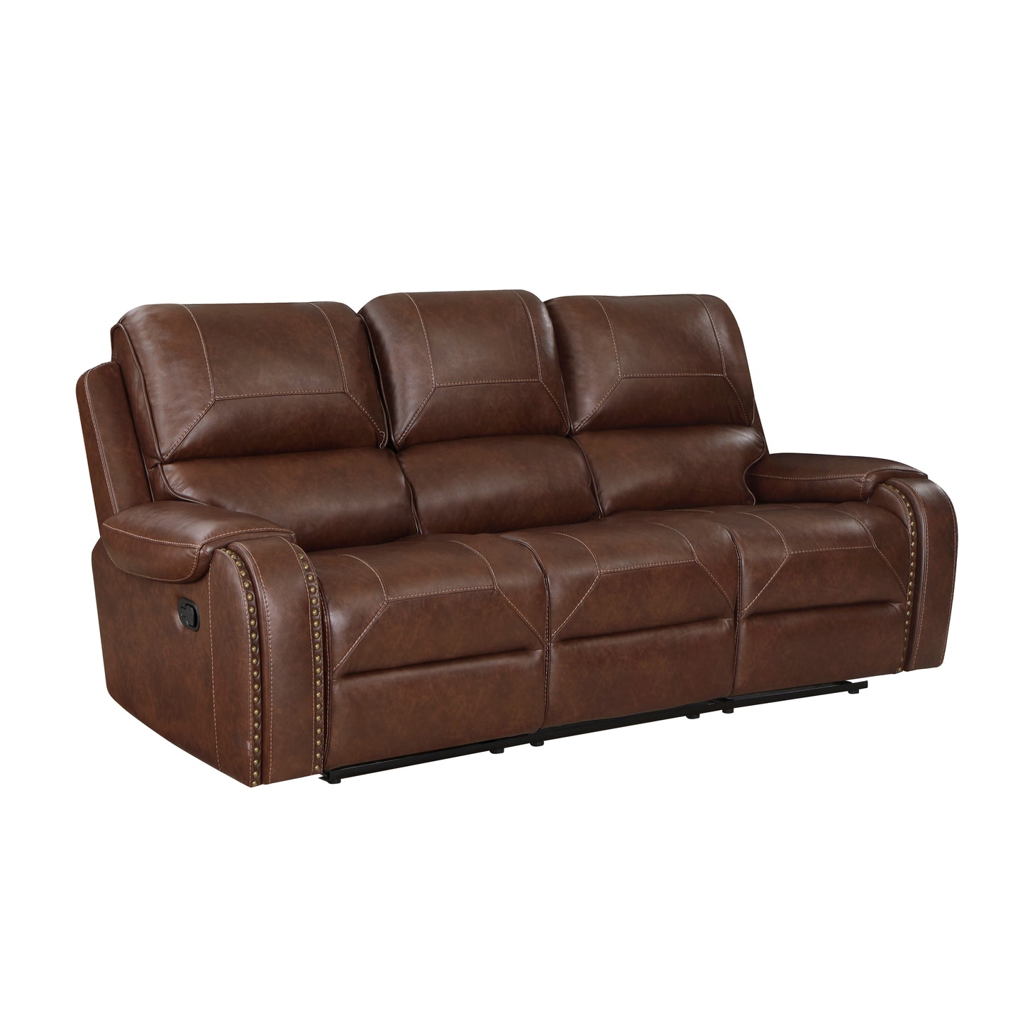 Brown Double Manual Reclining Sofa with Drop Down Console