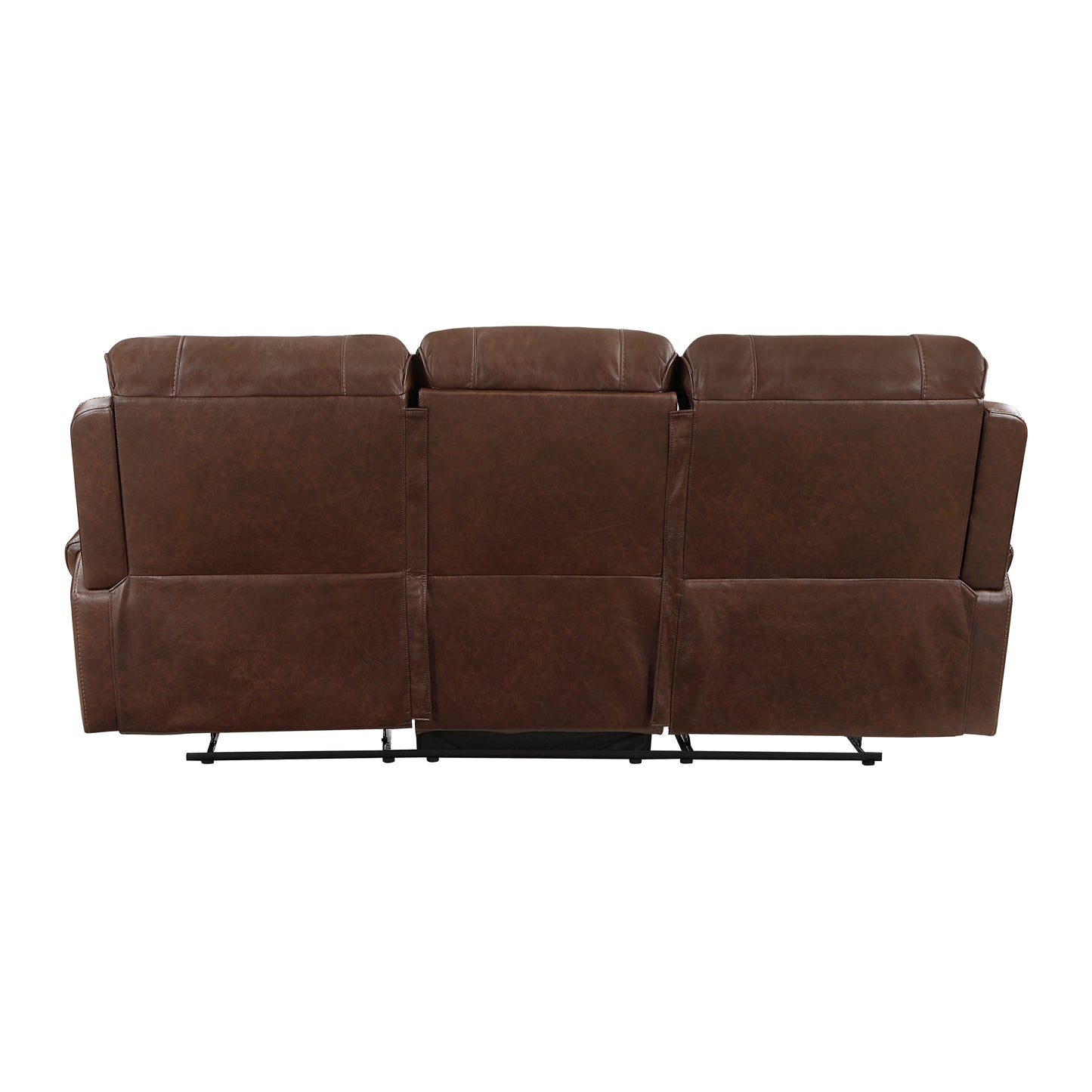 Brown Double Manual Reclining Sofa with Drop Down Console