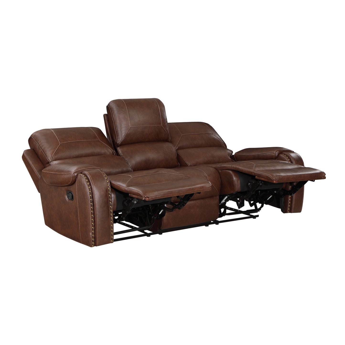 Brown Double Manual Reclining Sofa with Drop Down Console