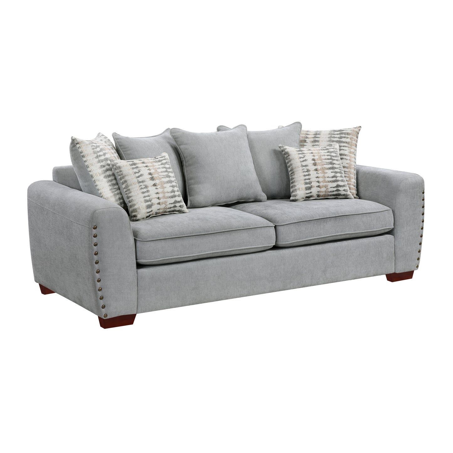 Contemporary Chenille Sofa with Nailhead Trim