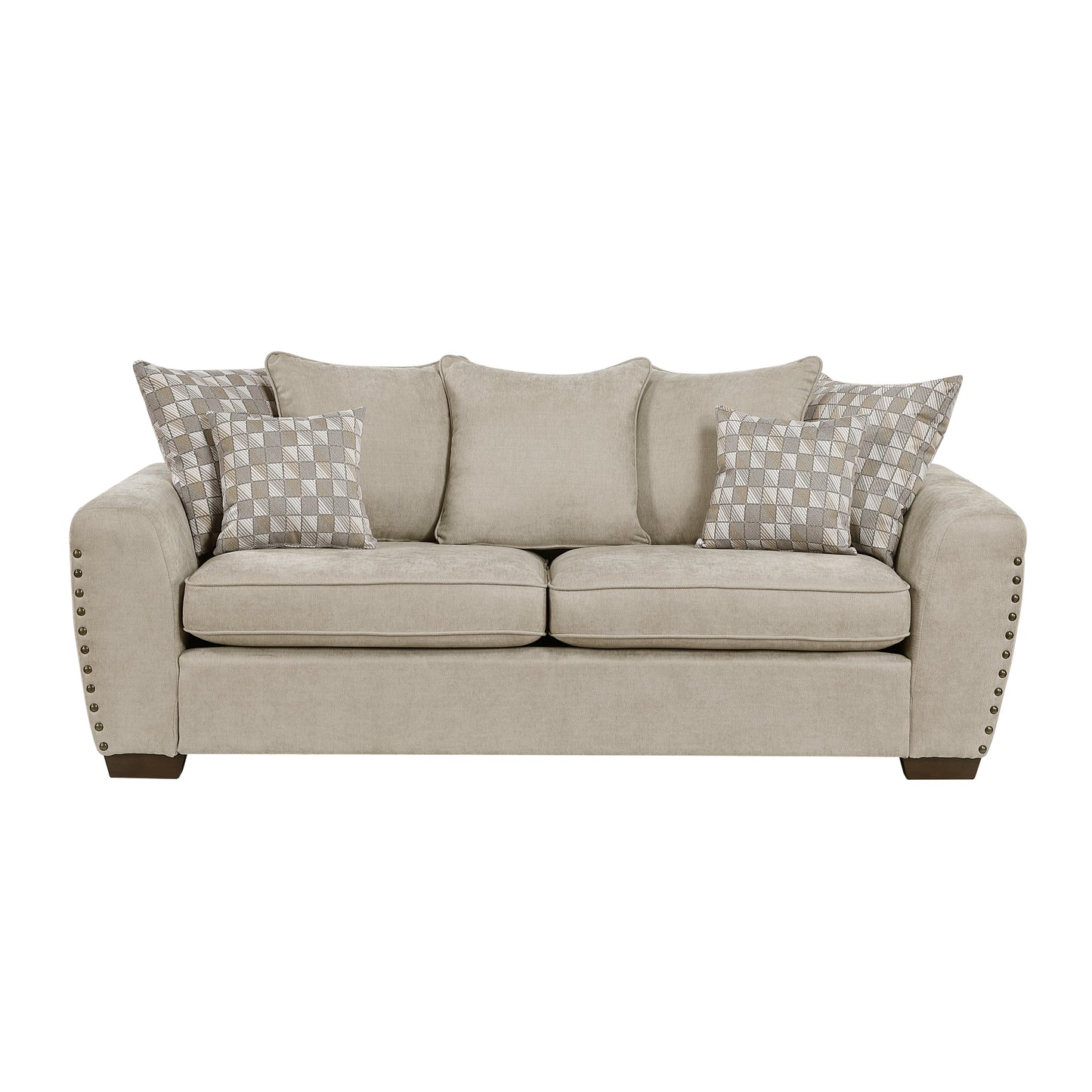 Contemporary Chenille Sofa with Nailhead Trim