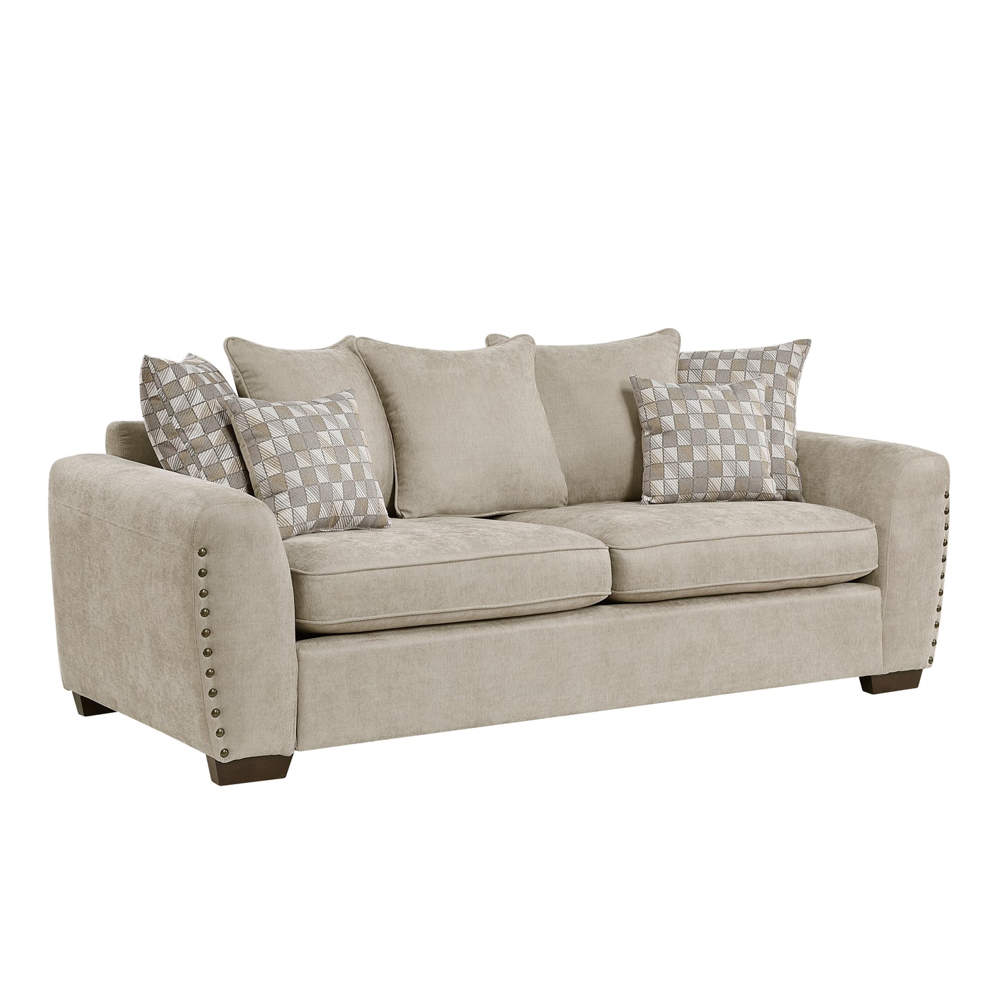 Contemporary Chenille Sofa with Nailhead Trim