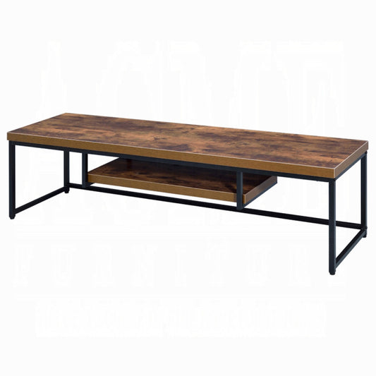 Weathered Oak & Black Metal TV Stand