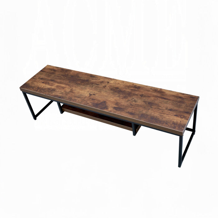 Weathered Oak & Black Metal TV Stand
