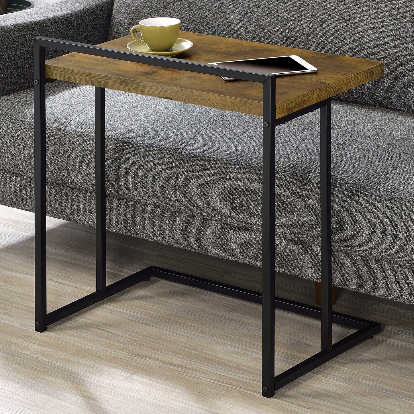 C-Shaped Sofa Side Table in Rustic Nutmeg Wood