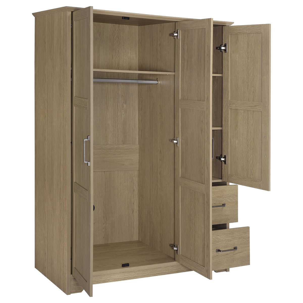 Light Natural 3-Door Wardrobe with Drawers