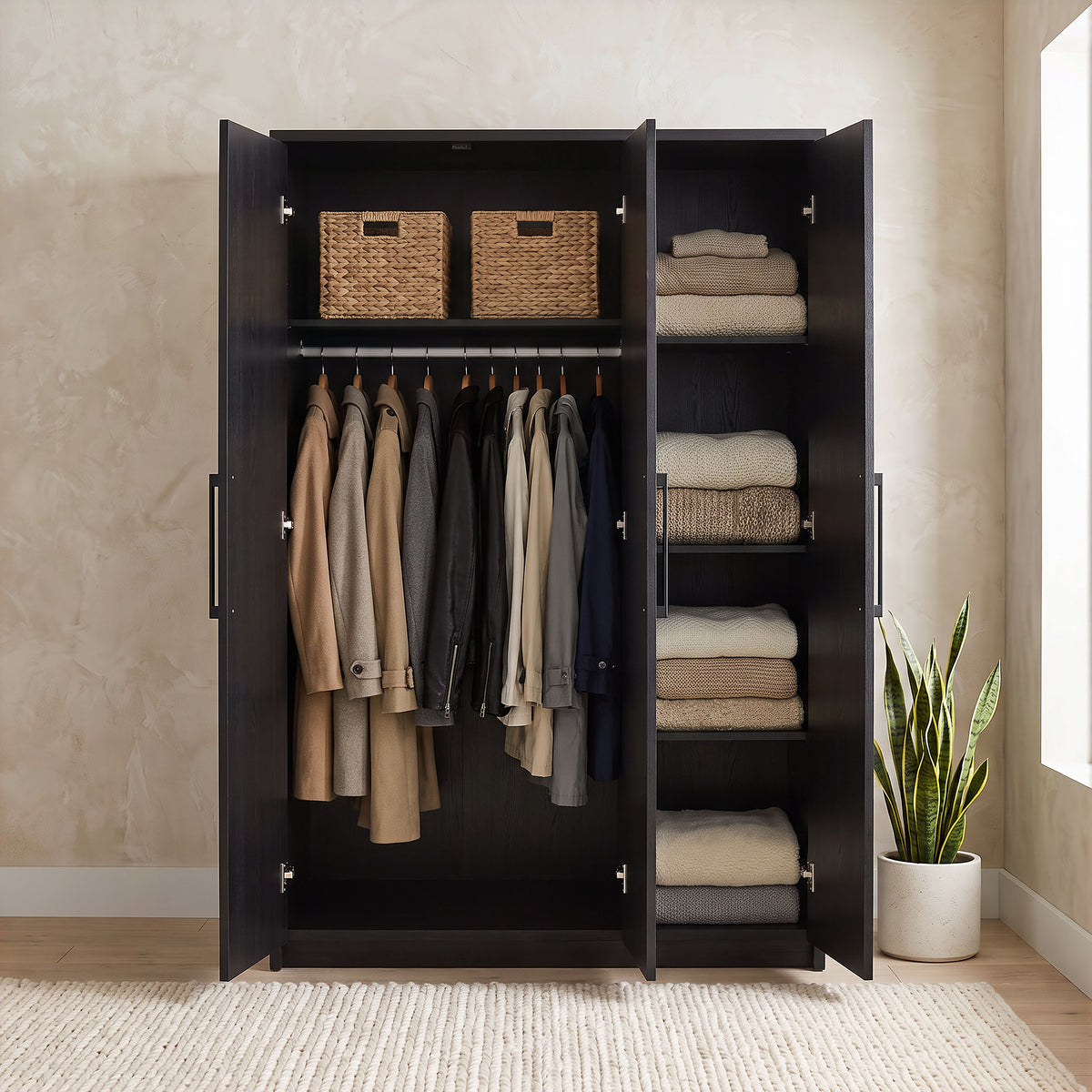Black 3-Door Wardrobe Closet