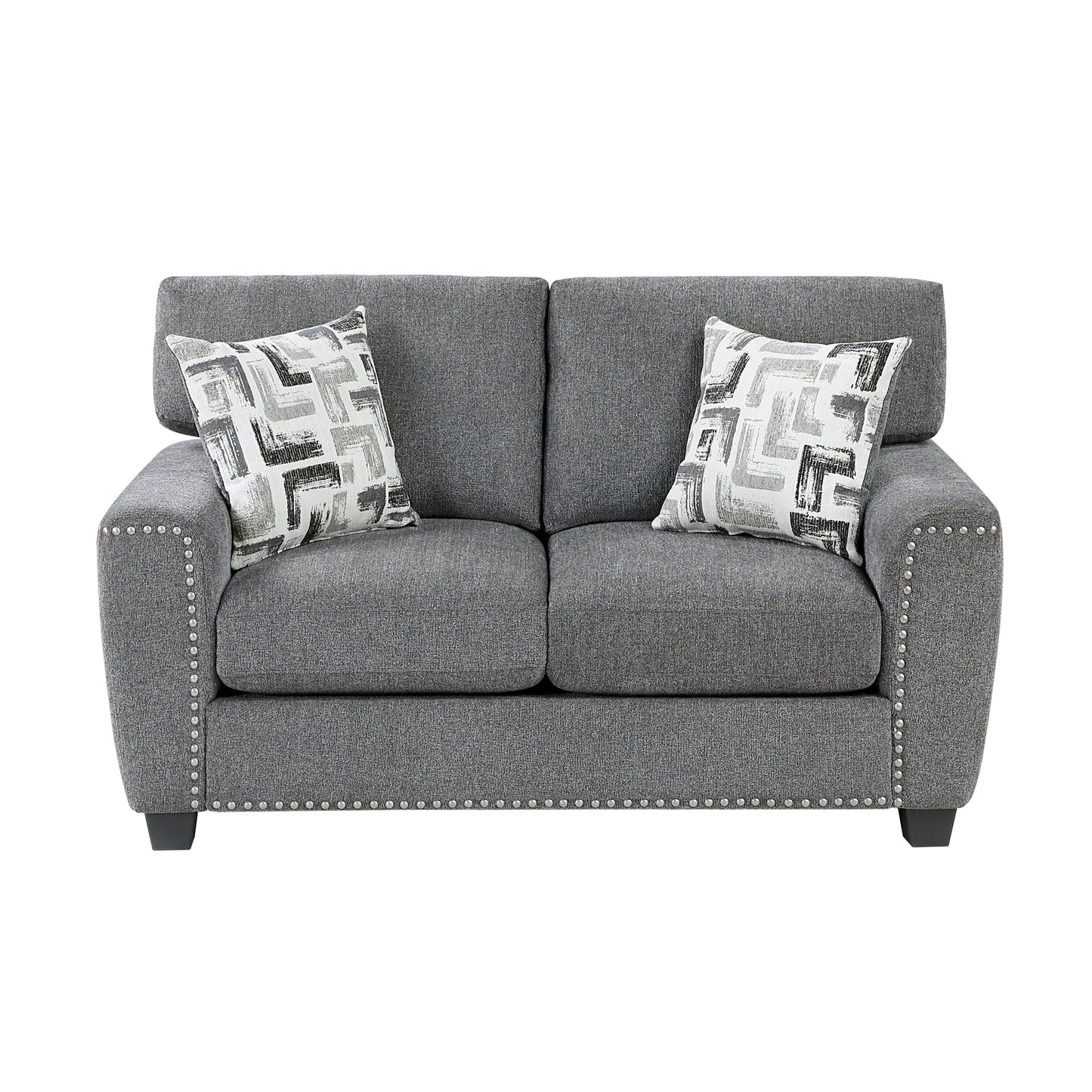 Nailhead Trim Gray Chenille Loveseat