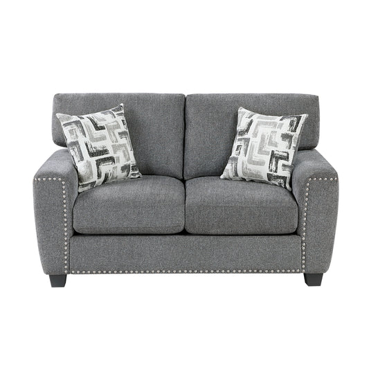 Nailhead Trim Gray Chenille Loveseat