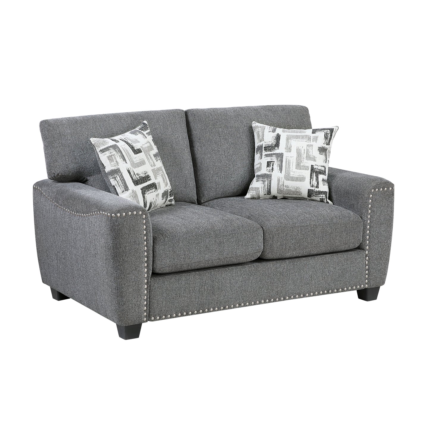 Nailhead Trim Gray Chenille Loveseat