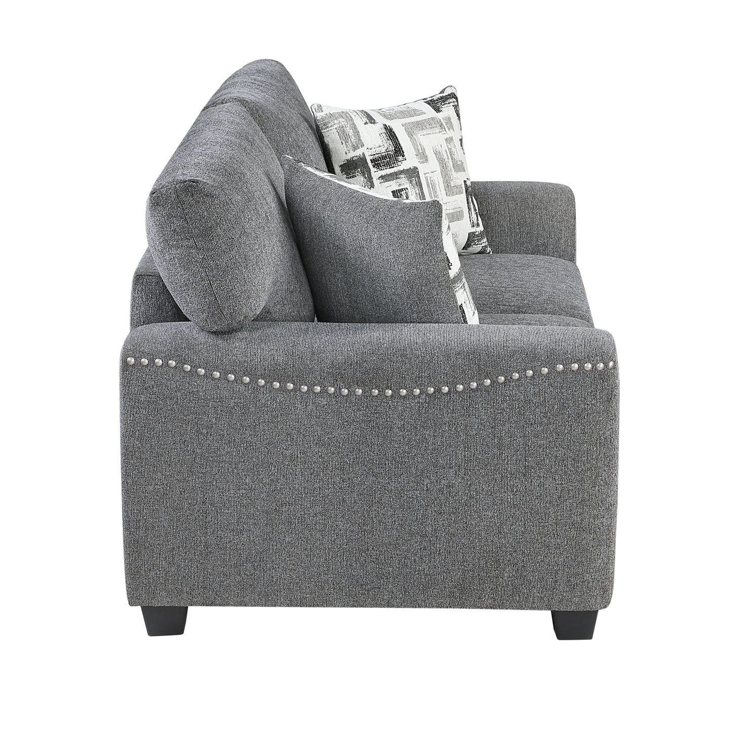 Nailhead Trim Gray Chenille Loveseat