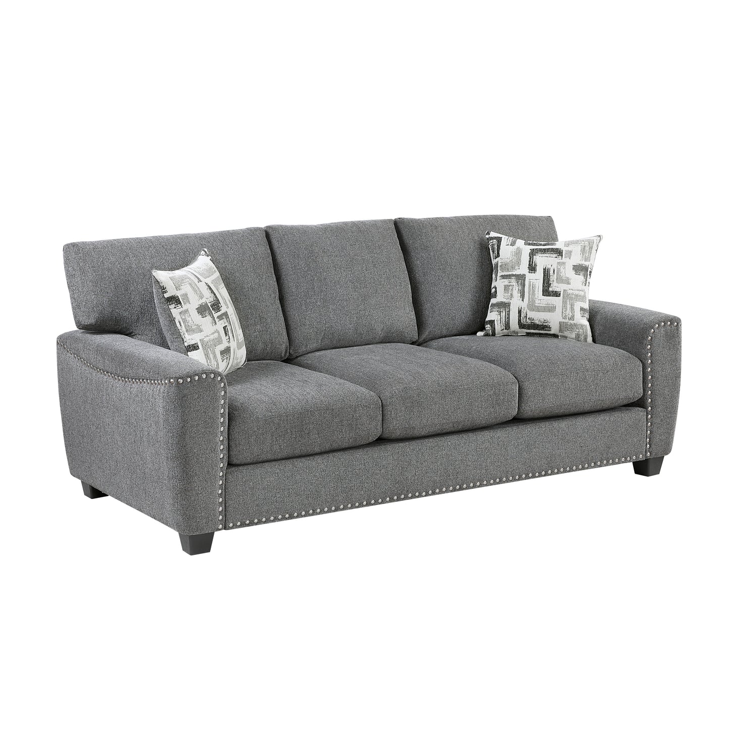 Nailhead Trim Gray Chenille Sofa