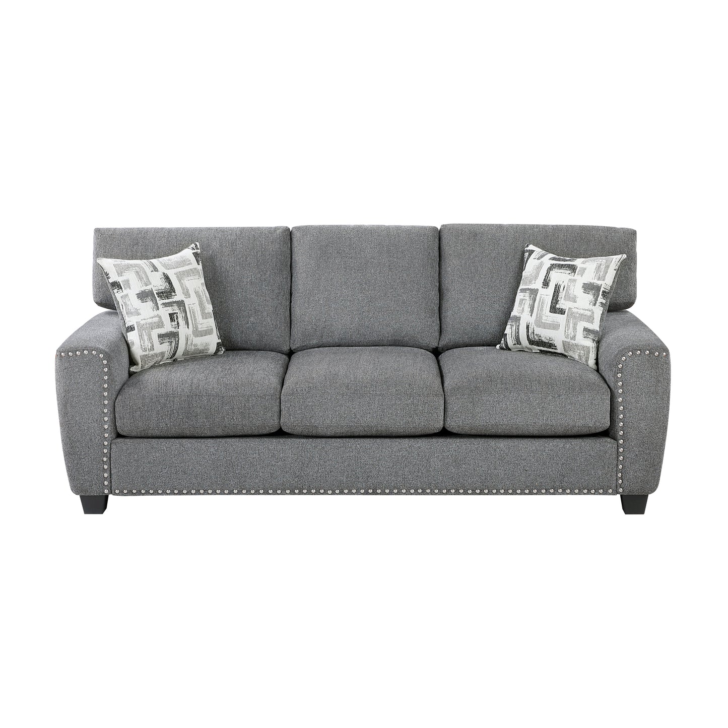 Nailhead Trim Gray Chenille Sofa