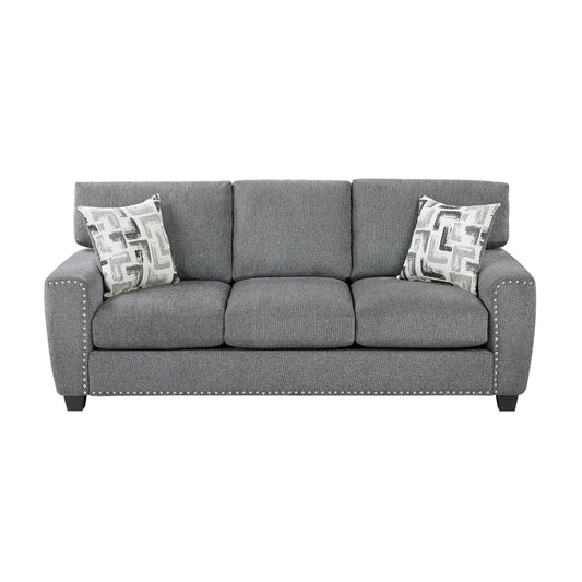 Nailhead Trim Gray Chenille Sofa