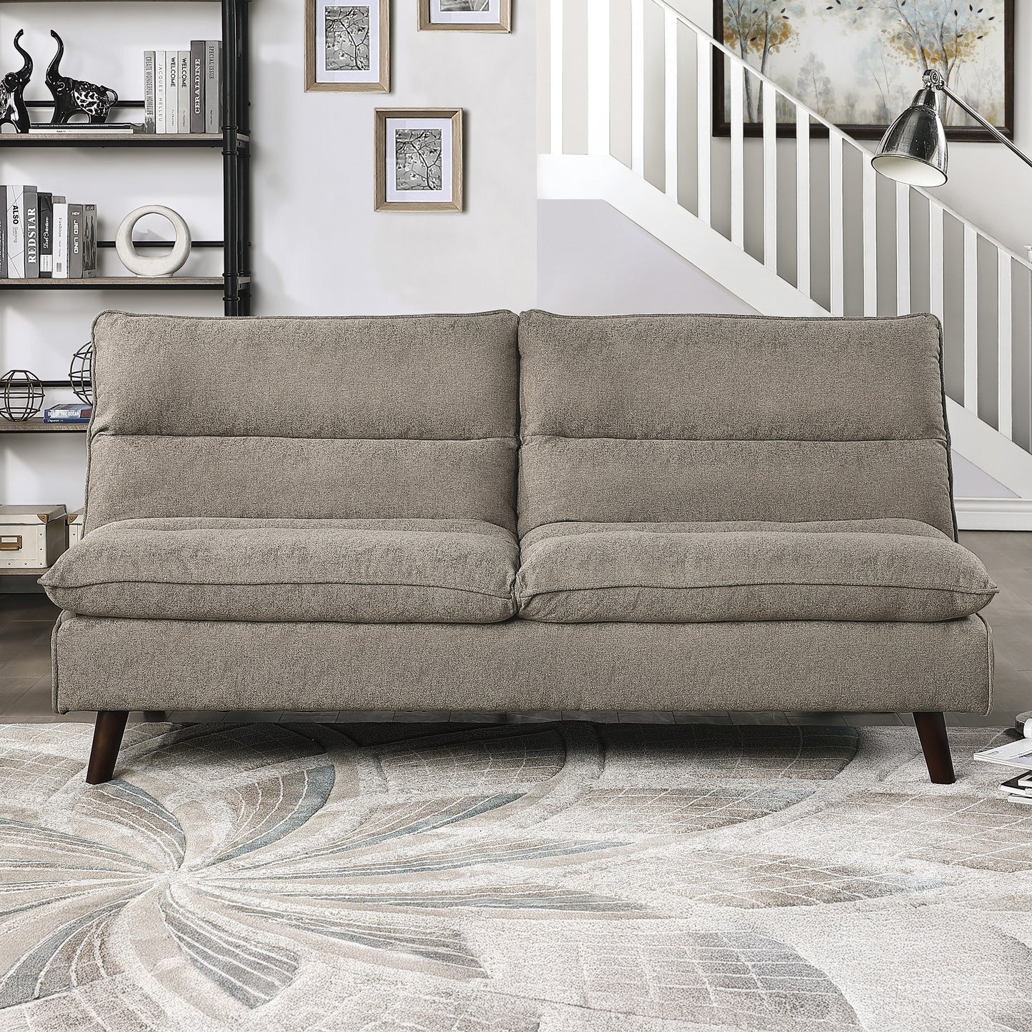 Textured Fabric Upholstered Convertible Futon Sleeper Sofa