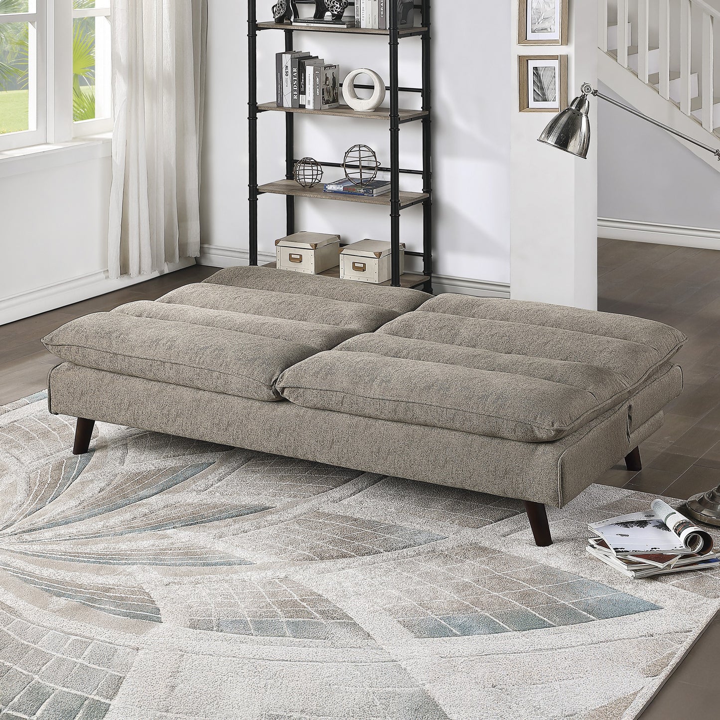 Textured Fabric Upholstered Convertible Futon Sleeper Sofa