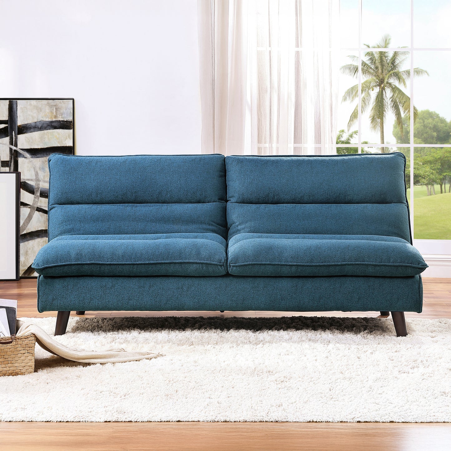Textured Fabric Upholstered Convertible Futon Sleeper Sofa