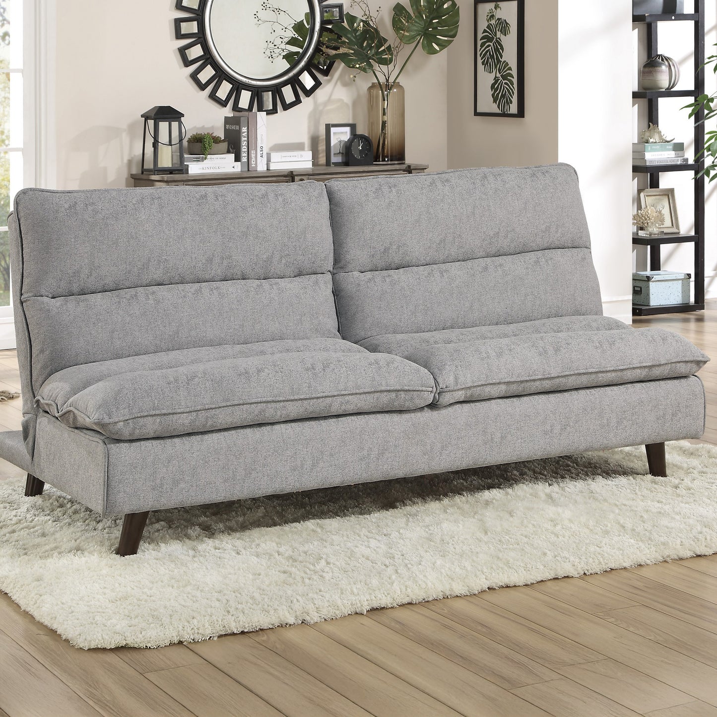 Textured Fabric Upholstered Convertible Futon Sleeper Sofa