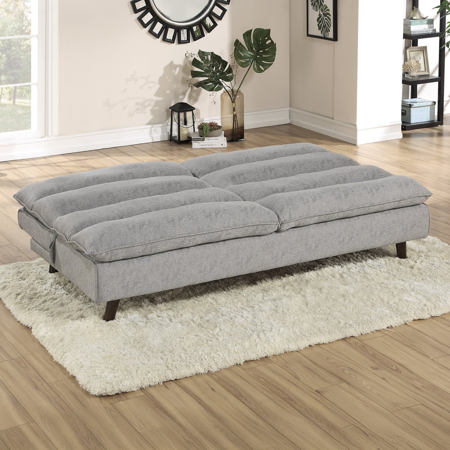 Textured Fabric Upholstered Convertible Futon Sleeper Sofa