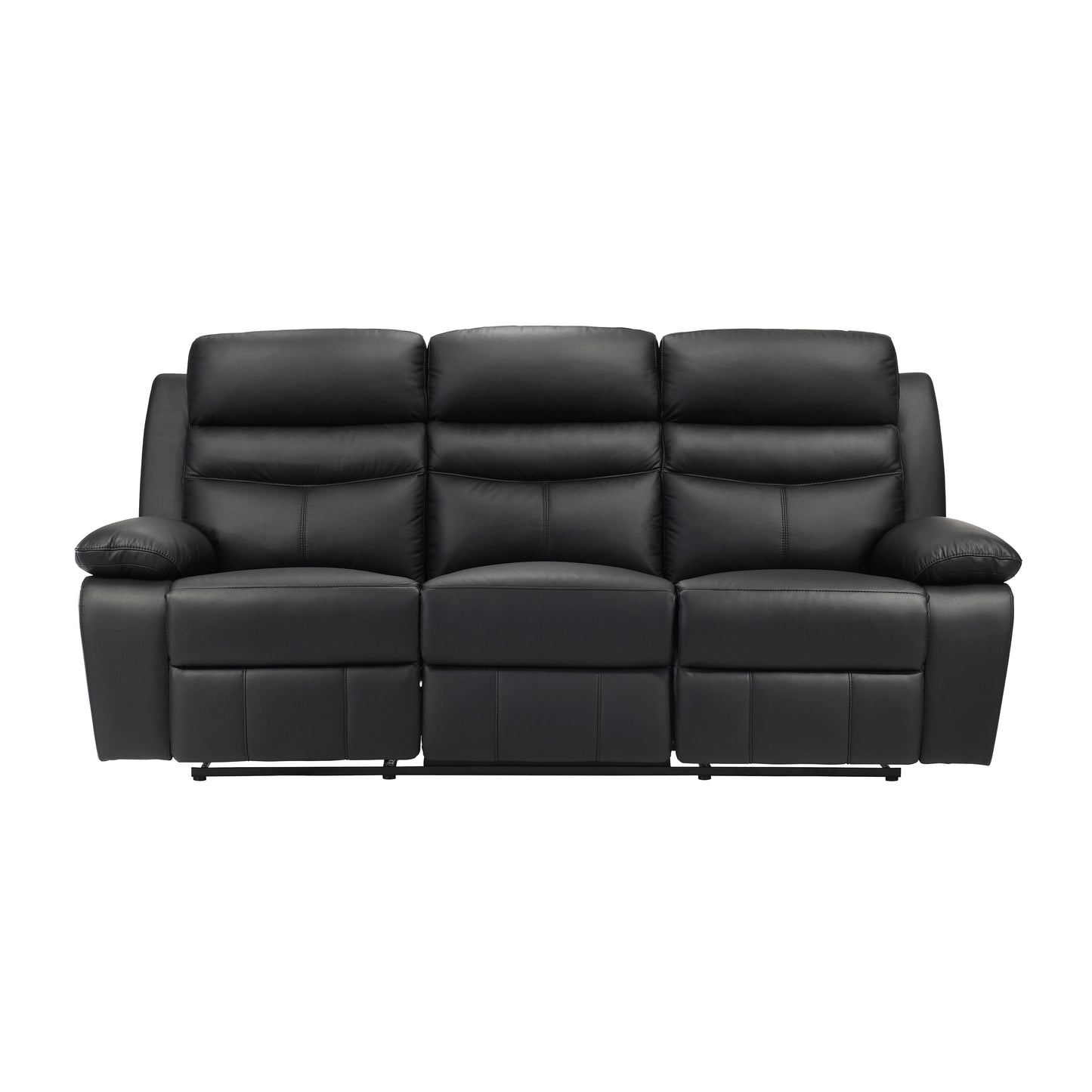 Black Top Grain Leather Double Manual Reclining Sofa