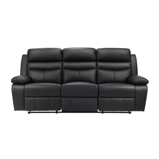 Black Top Grain Leather Double Manual Reclining Sofa