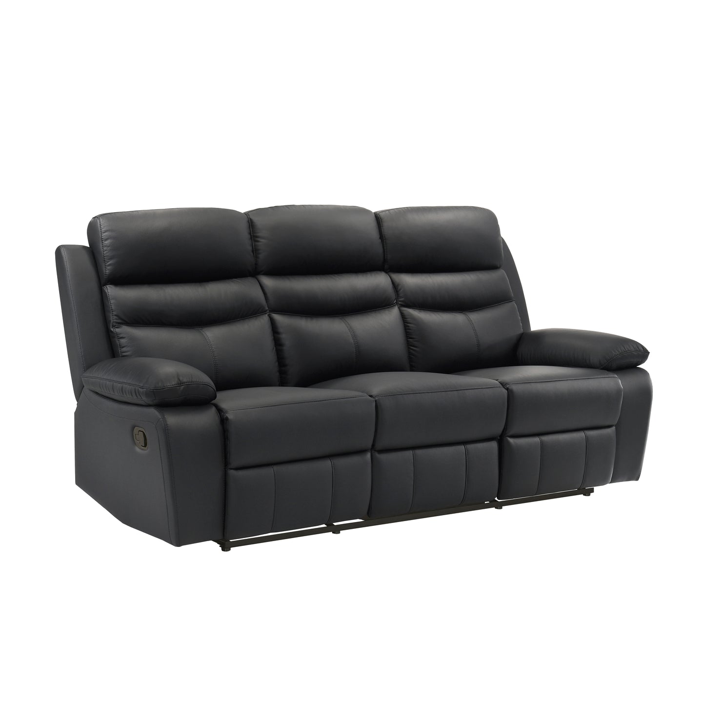 Black Top Grain Leather Double Manual Reclining Sofa