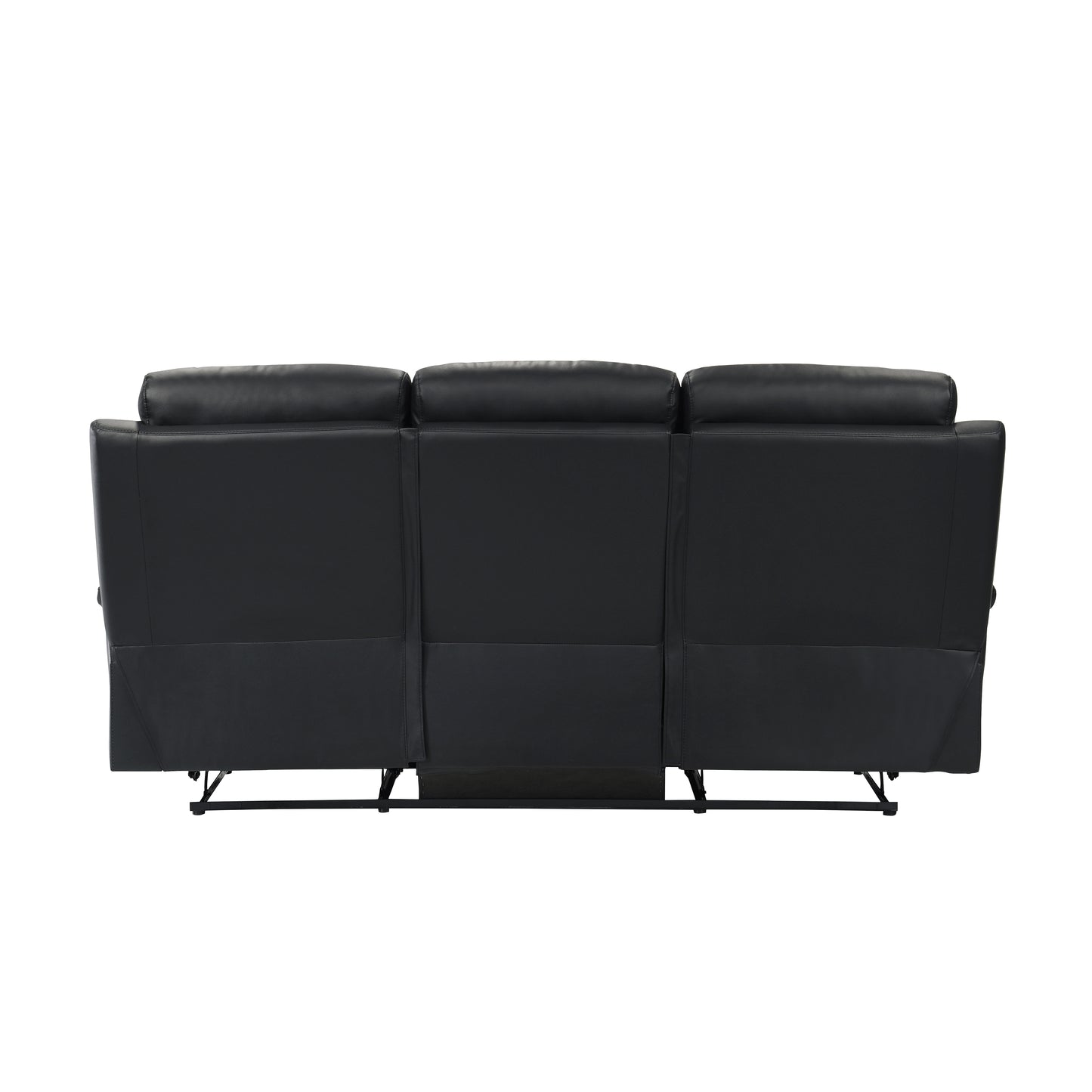 Black Top Grain Leather Double Manual Reclining Sofa