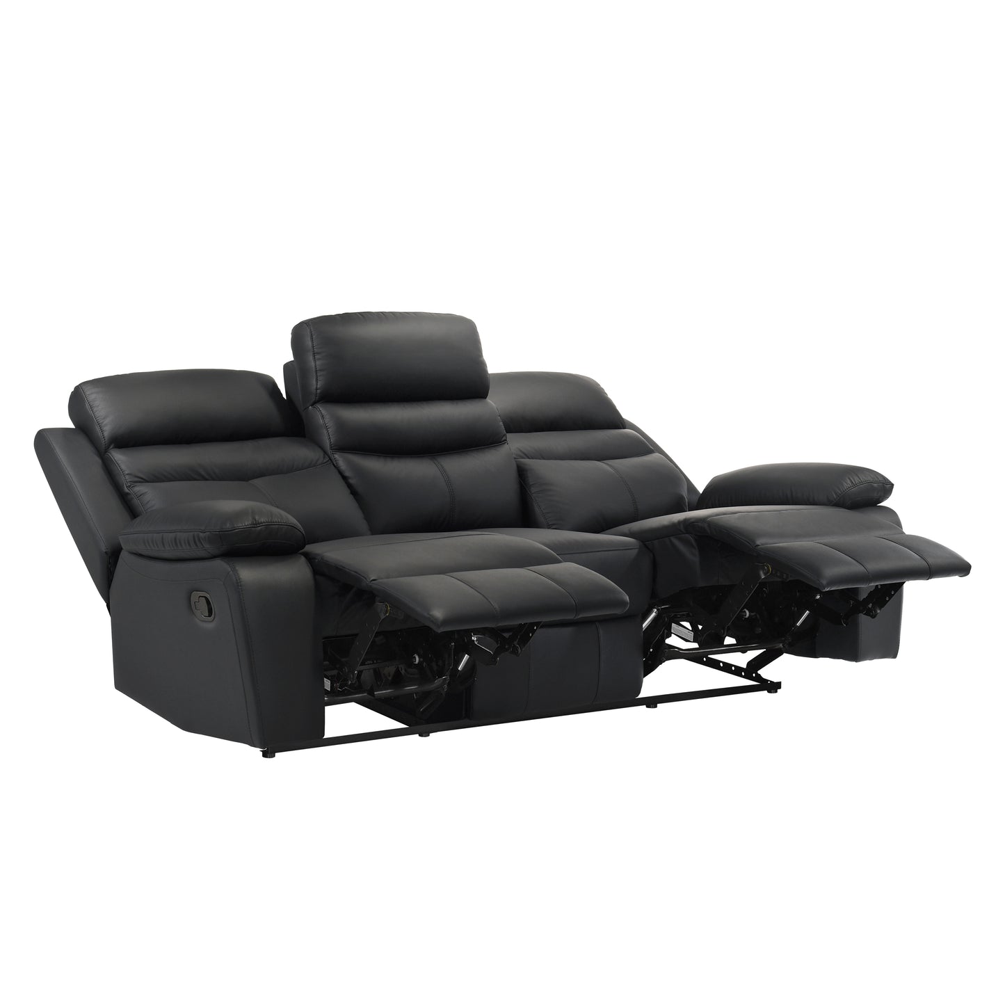 Black Top Grain Leather Double Manual Reclining Sofa