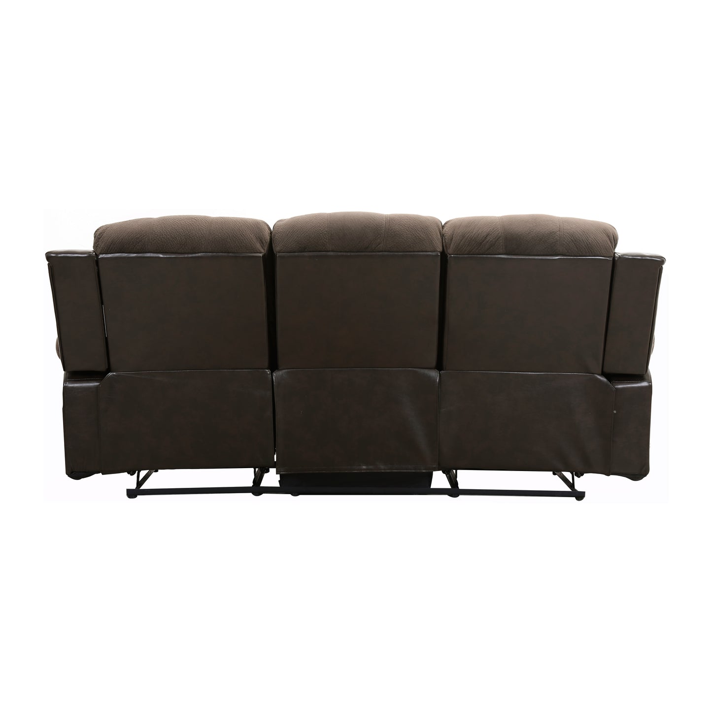 Chocolate Manual Reclining Sofa with Faux Leather Trim